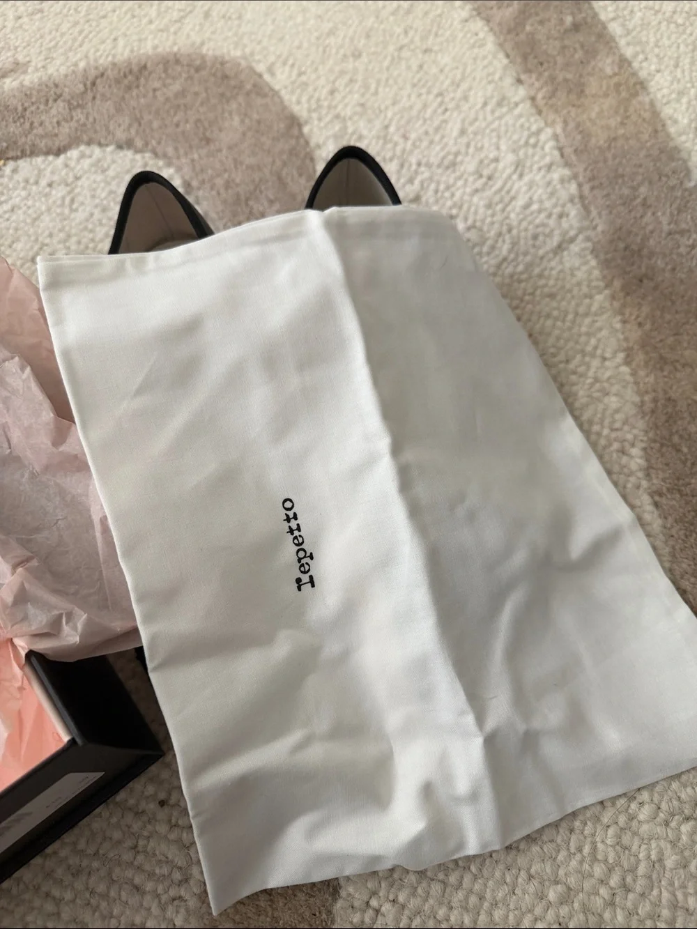 Repetto Black Leather Ballet Pumps with Patent Toe and Low Block Heel
